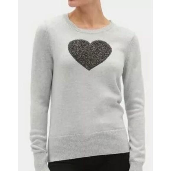 Gap Light Gray Metallic Heart Intarsia Crewneck Pullover Long Sleeve Sweater S - Picture 1 of 12